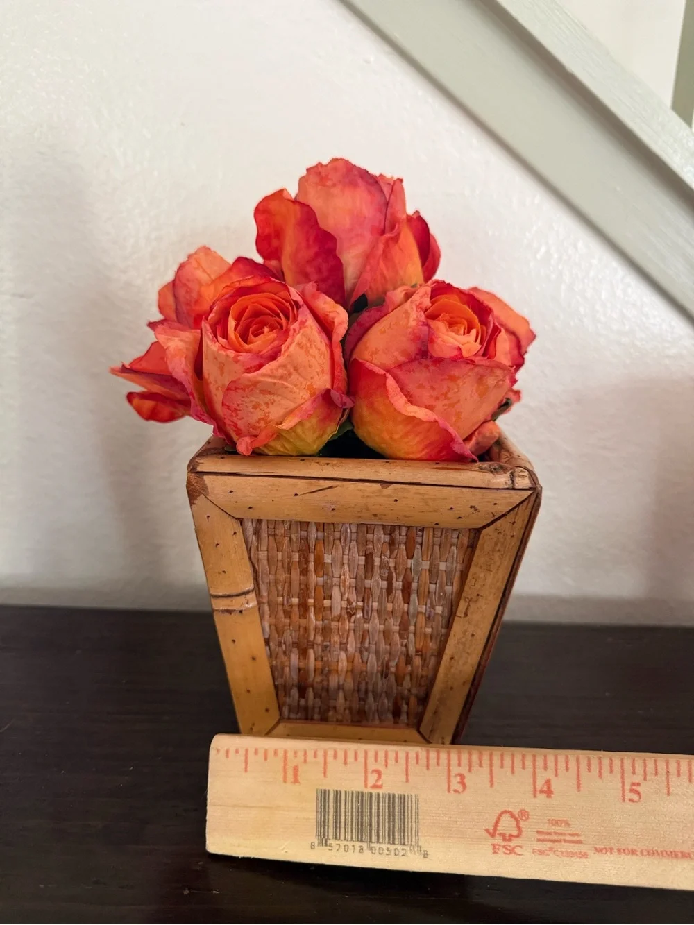 Vibrant Orange Rose Bouquet in Woven Planter